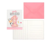 Invitations Farmhouse 1 st birthday, pink, 8 pcs