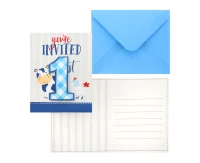 Invitations Farmhouse 1 st birthday, blue, 8 pcs