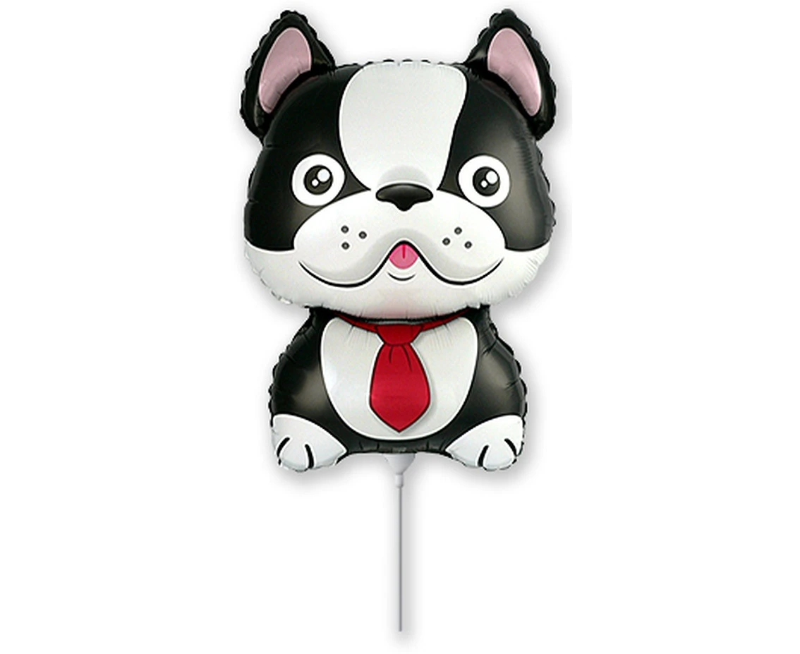 Foil balloon 14" FX - Bulldog dog, black,  unpacked (flat)
