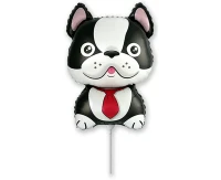 Foil balloon 14" FX - Bulldog dog, black,  unpacked (flat)