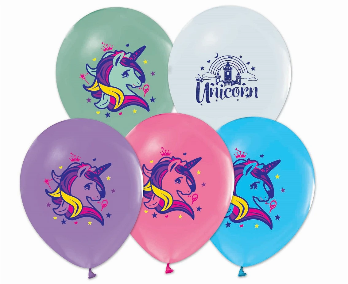 Helium formula balloons, Unicorns, pastel colours, 12" / 5 pcs.