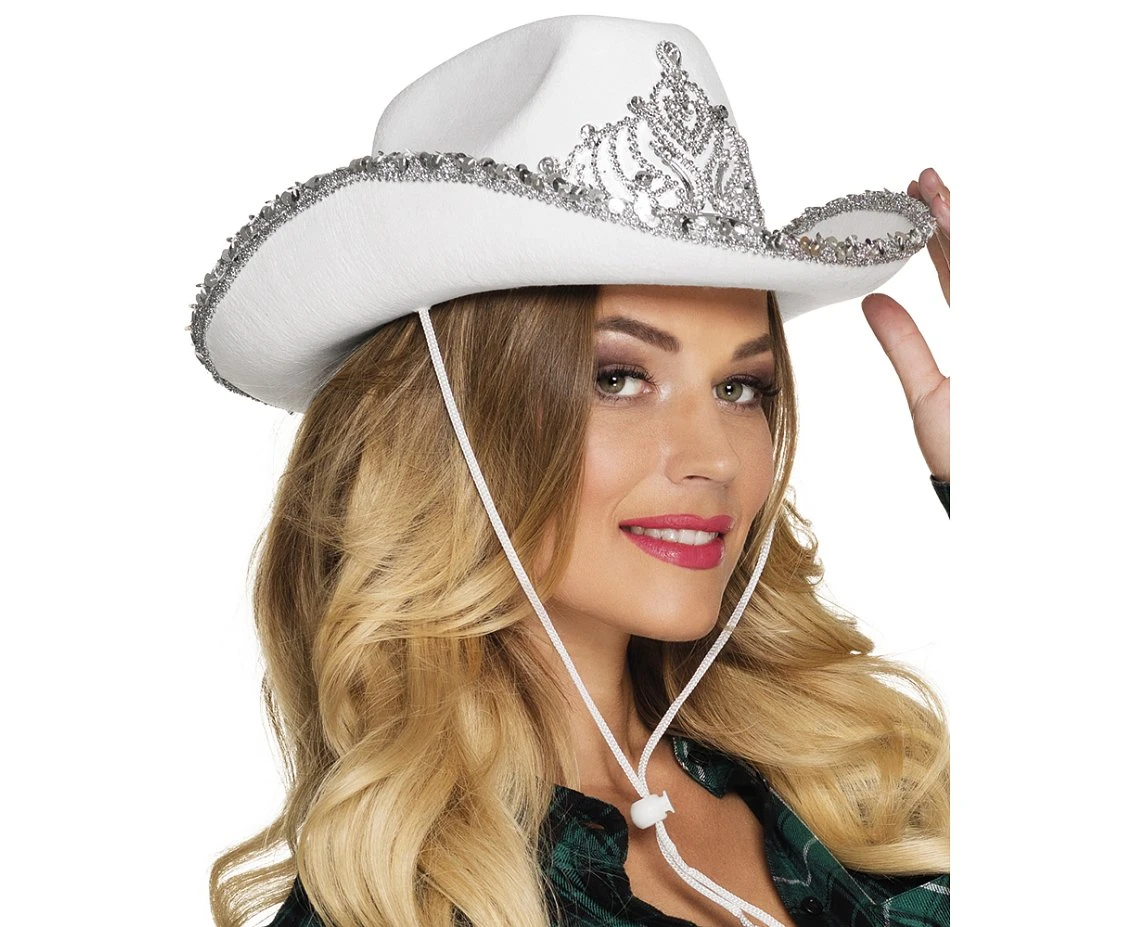 Cowboy hat with crown, white