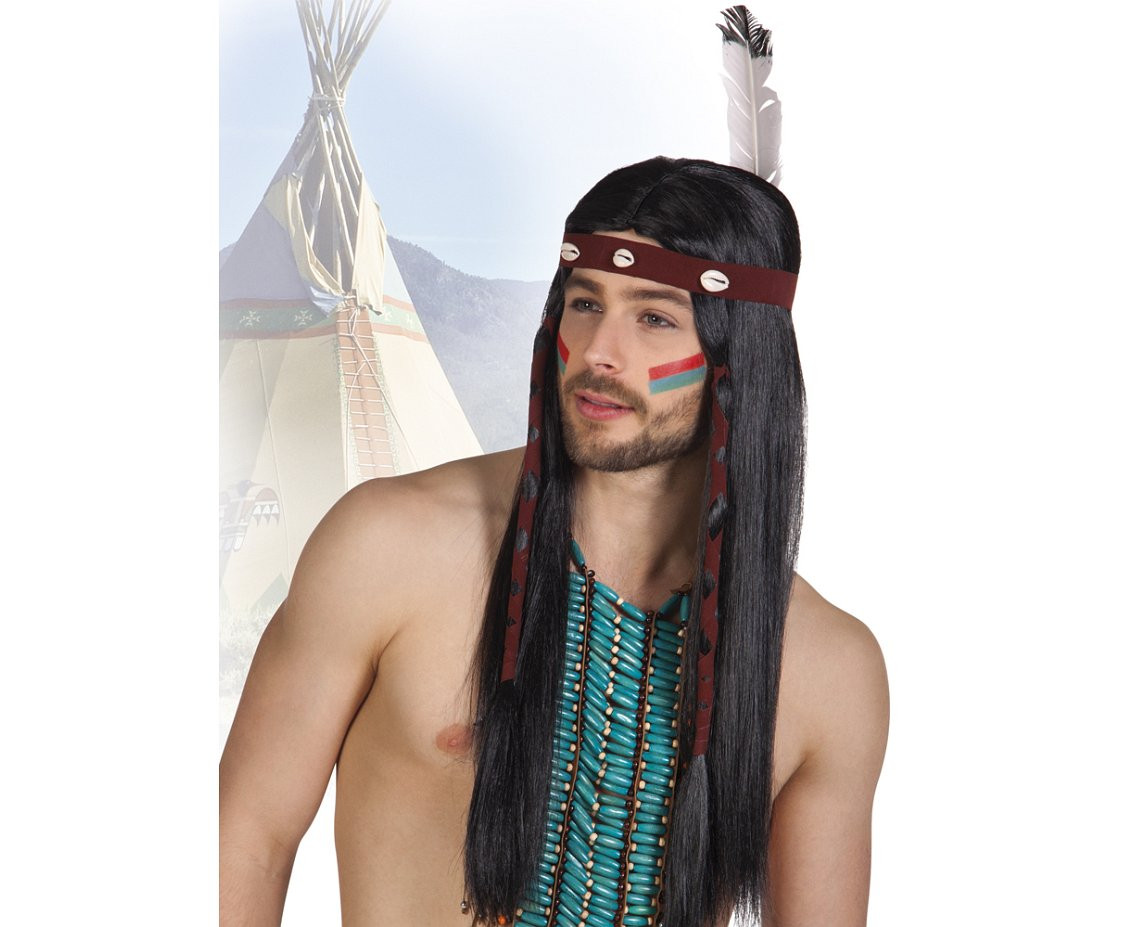 Indian Takoda Wig, black hair with headband