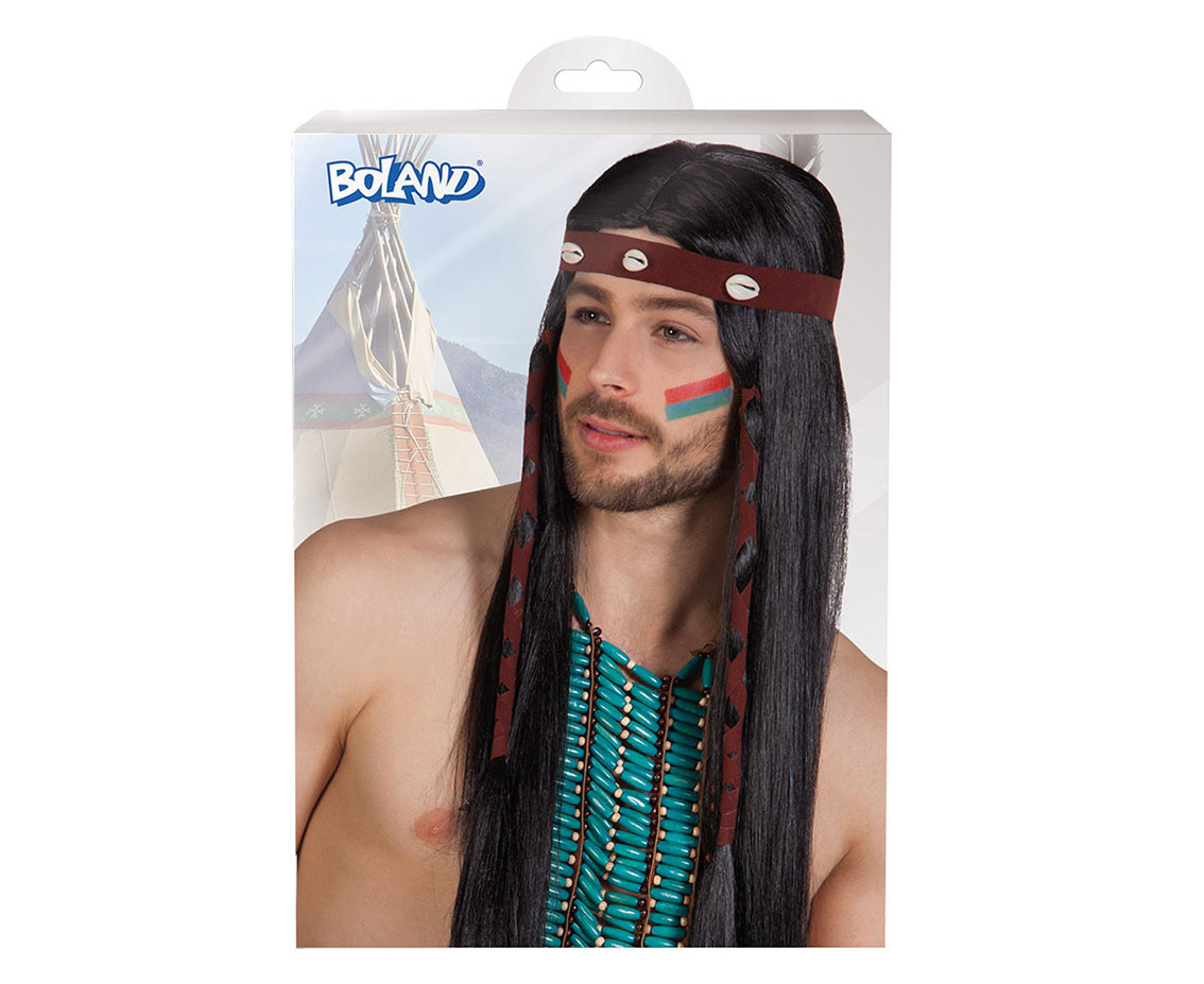 Indian Takoda Wig, black hair with headband