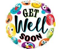 Foil balloon 18" QL RND Get well soon smiley''s EOL