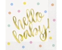 Paper napkins Hello Baby, gold, size 33x33 cm, 16 pcs EOL