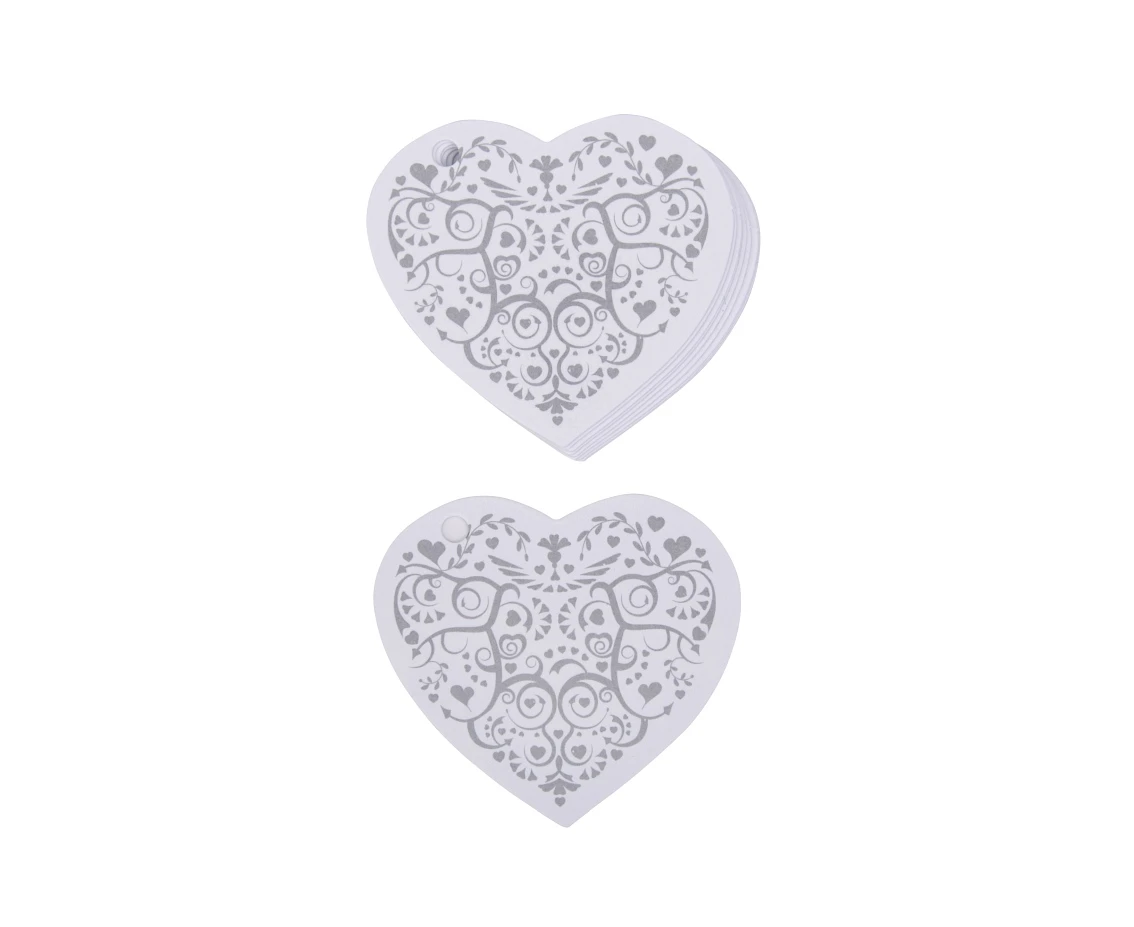 Elegant tag Vintage Romance, white-silver, 10 pcs