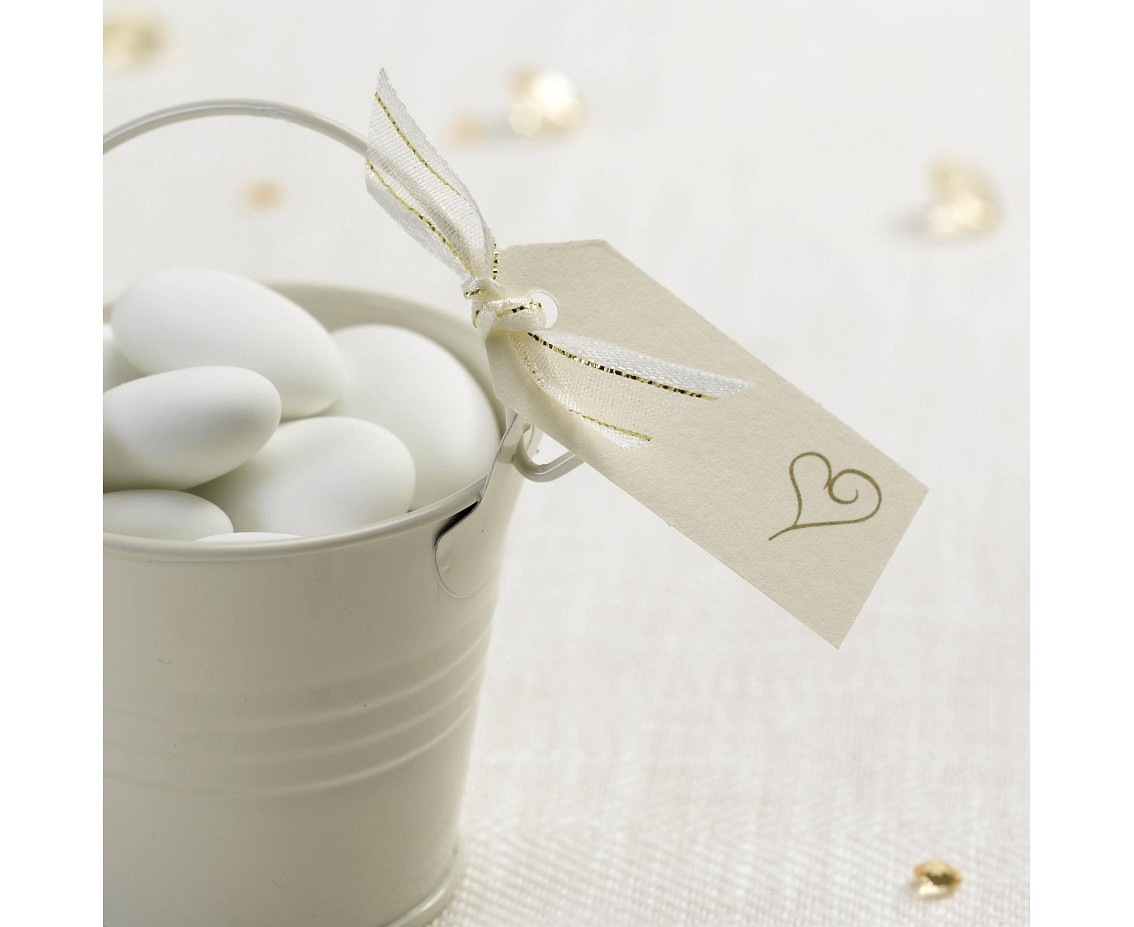 Elegant tag Contemporary Heart, ivory-gold, 10 pcs