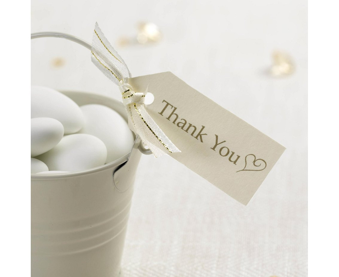 Elegant tag Contemporary Heart - Thank you, ivory-gold, 10 pcs