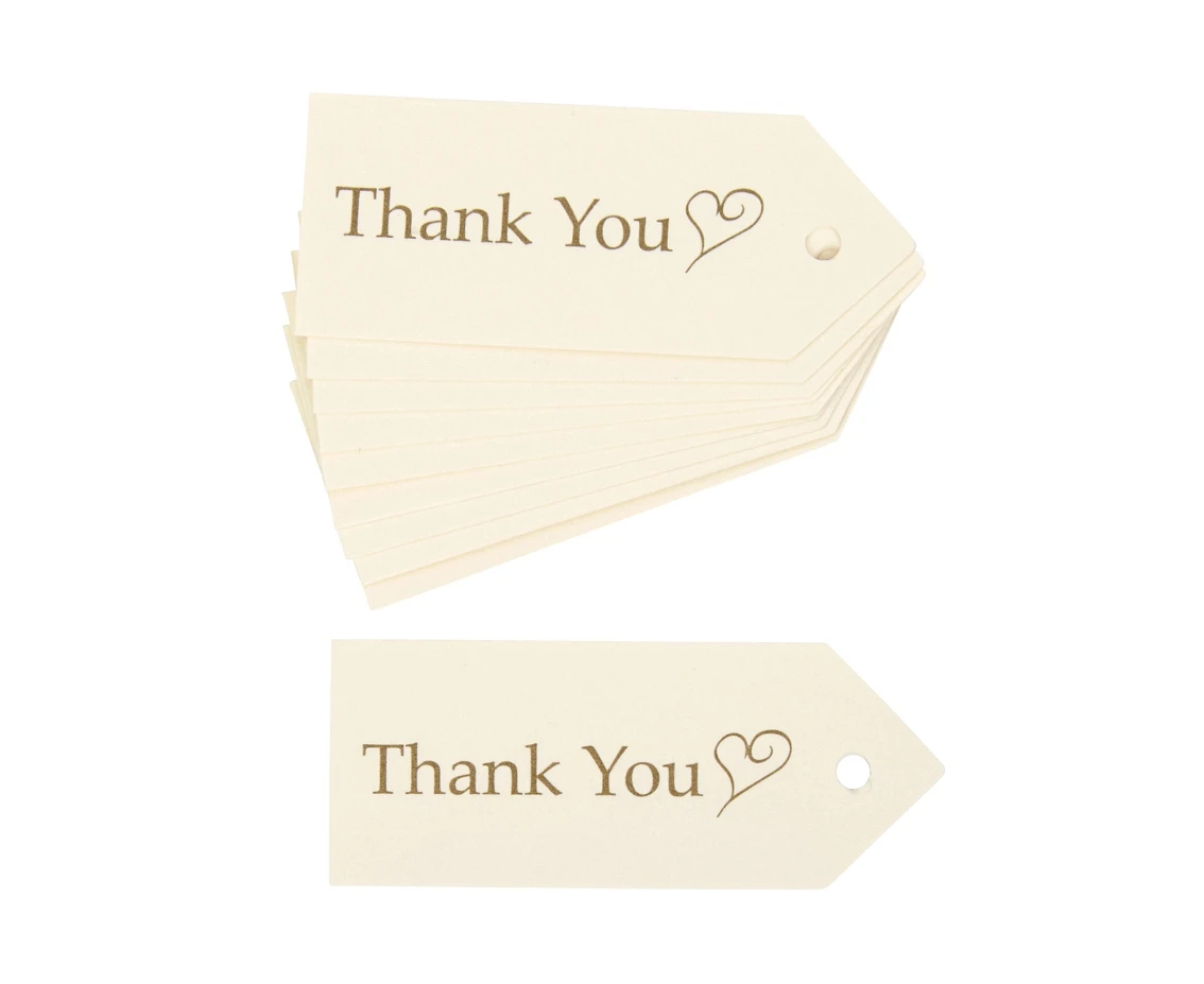 Elegant tag Contemporary Heart - Thank you, ivory-gold, 10 pcs