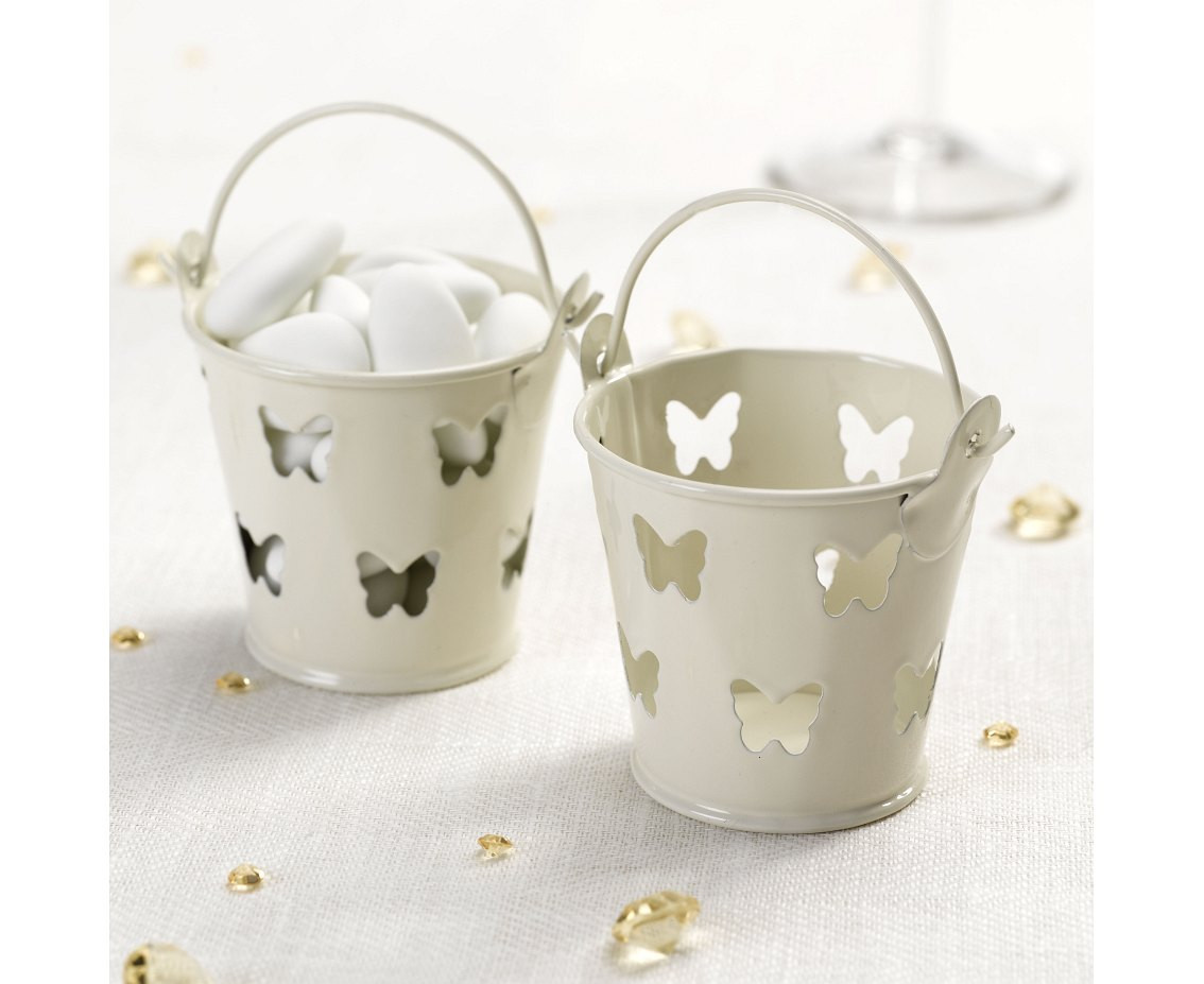 Decorative pails for gifts Elegant Butterfly, ivory, 5 pcs