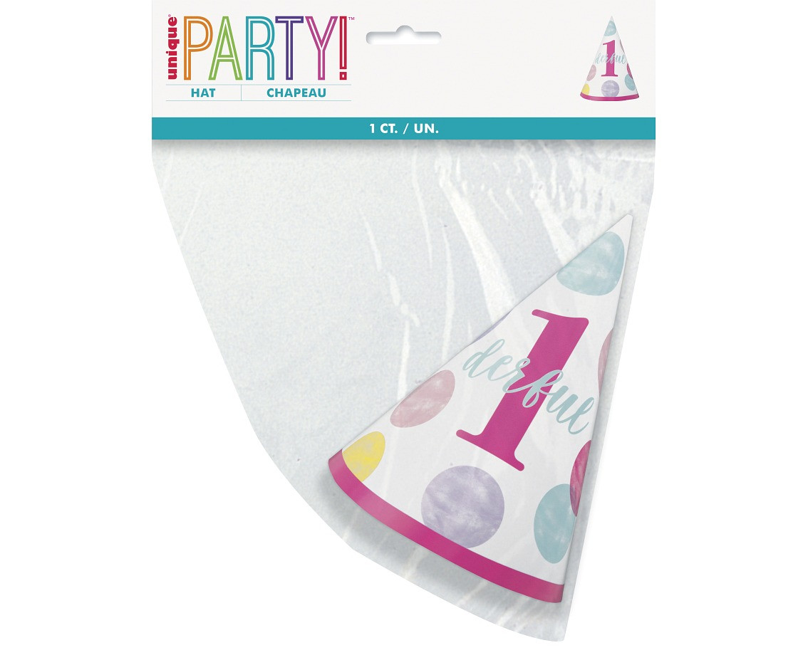 Party hat First Birthday, pink dots
