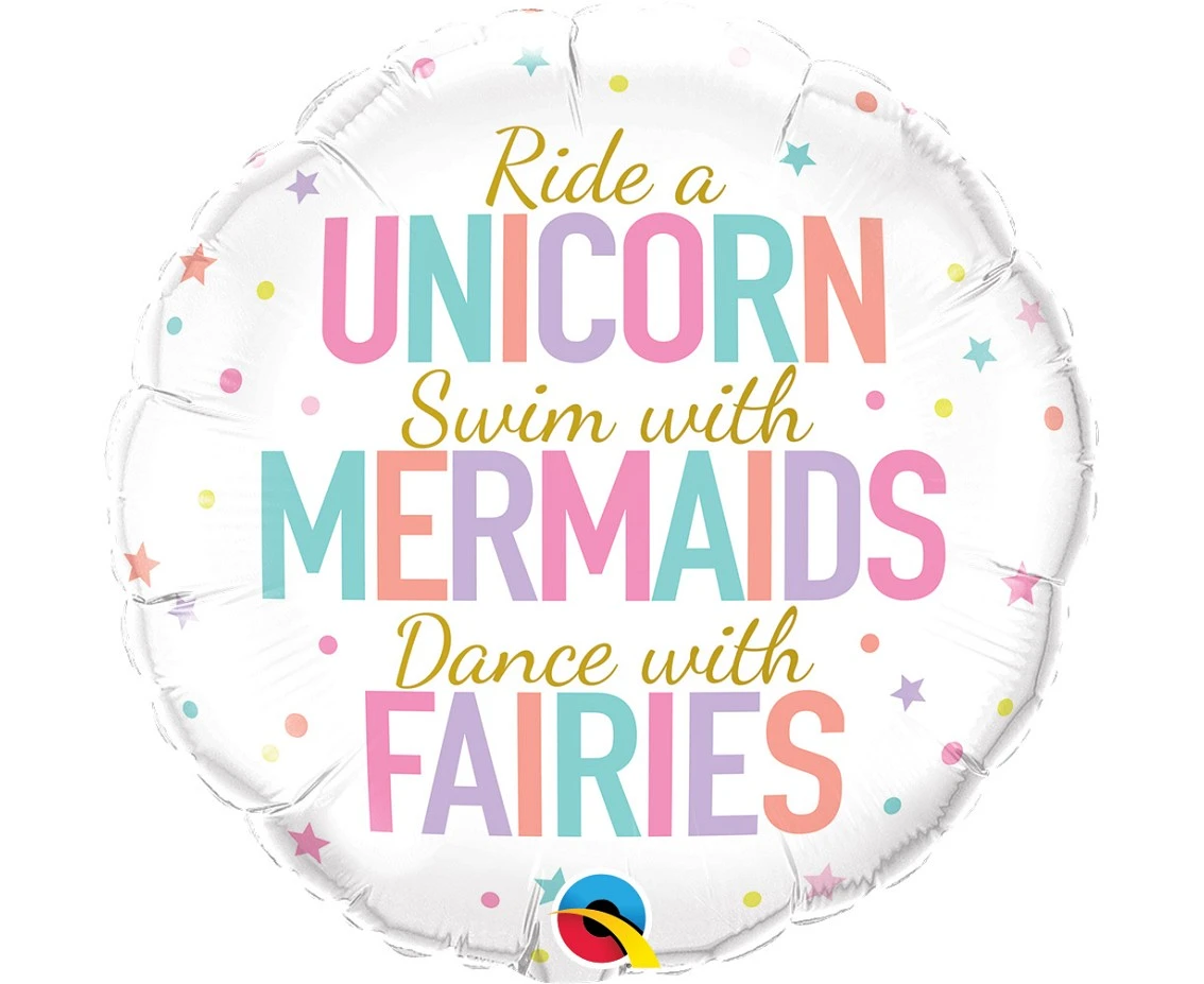 Foil balloon 18" QL RND Unicorn, Mermaids, Fairies EOL