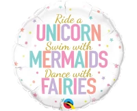 Foil balloon 18" QL RND Unicorn, Mermaids, Fairies EOL