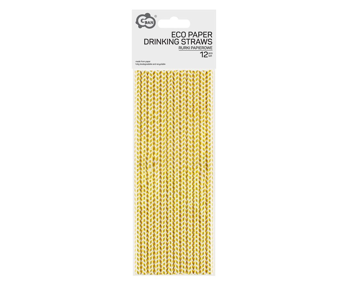 Drinking paper straws, gold chevron, 6x197 mm / 12 pcs EOL