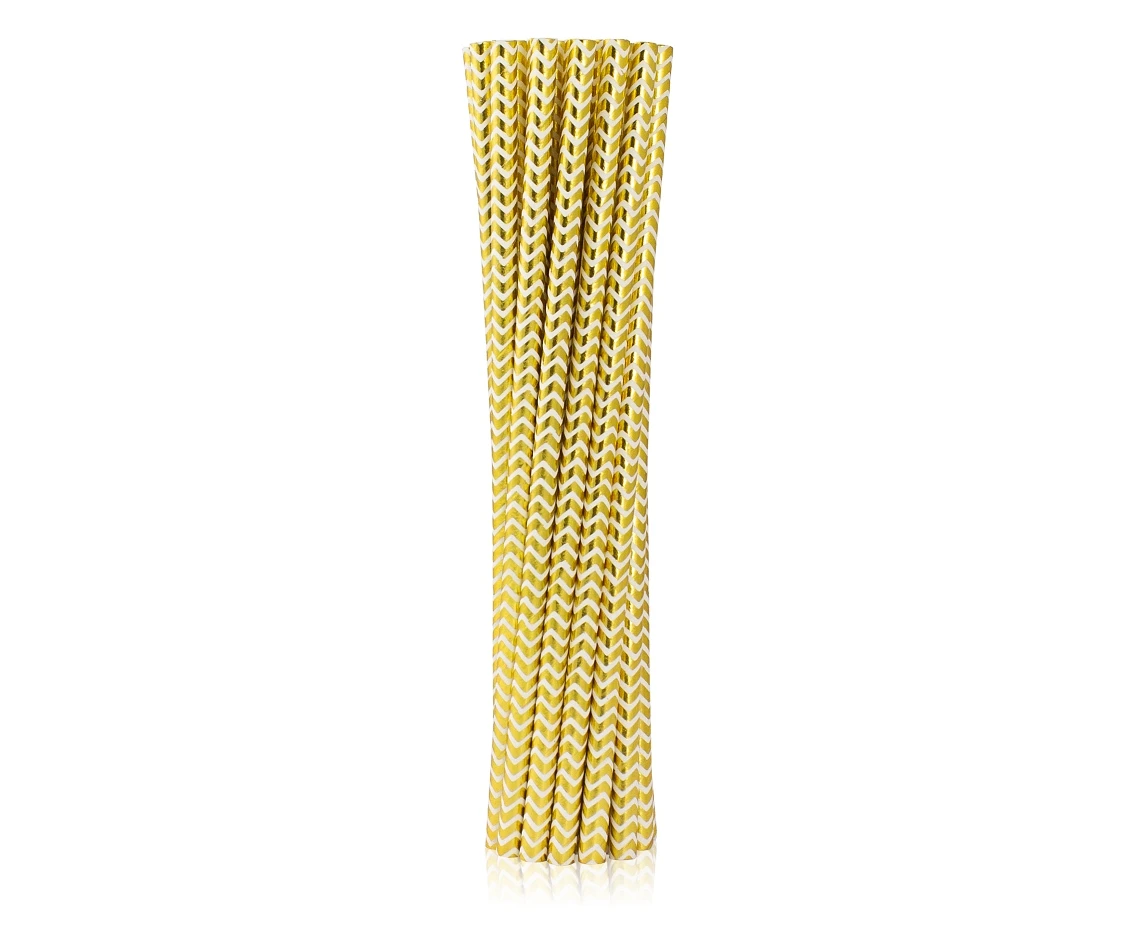 Drinking paper straws, gold chevron, 6x197 mm / 12 pcs EOL