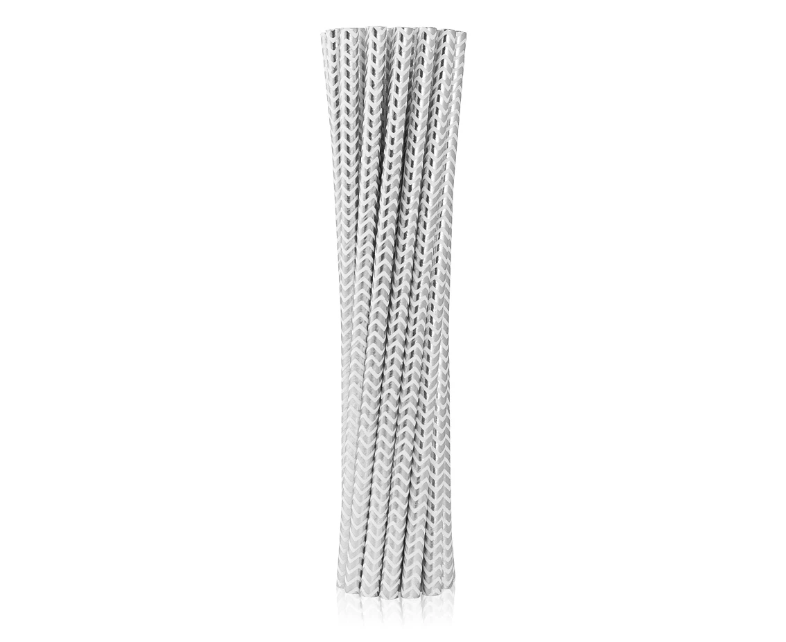 Drinking paper straws, silver shiny patterns, 6x197 mm / 12 pcs EOL