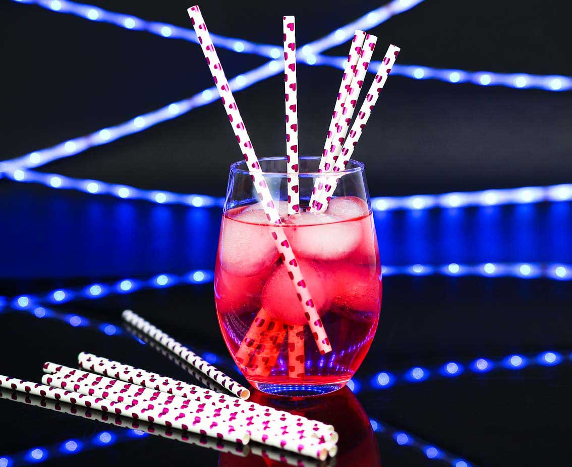 Drinking paper straws, purple hearts, 6x197 mm / 12 pcs EOL