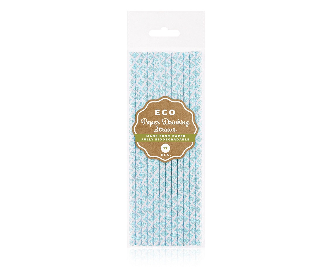 Drinking paper straws, blue lace, 6x197 mm / 12 pcs EOL
