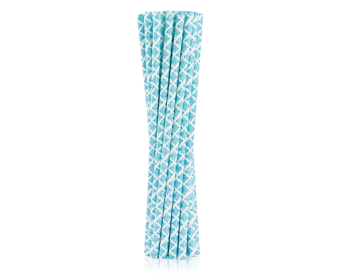 Drinking paper straws, blue lace, 6x197 mm / 12 pcs EOL