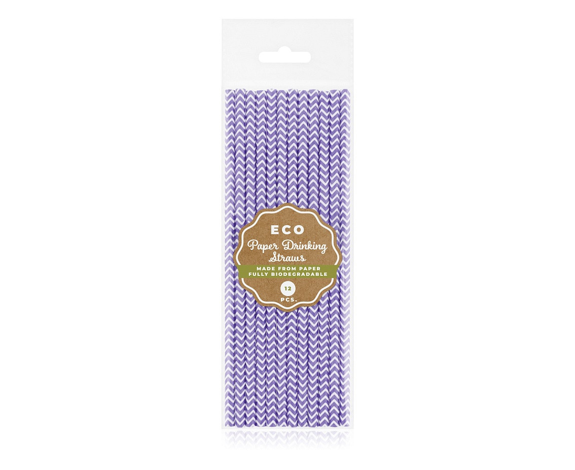 Drinking paper straws, lilac chevron, 6x197 mm / 12 pcs, ec EOL