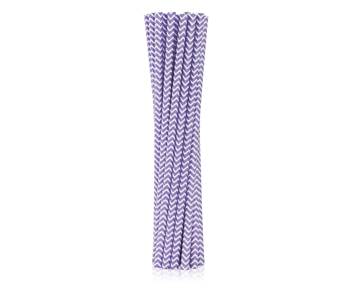 Drinking paper straws, lilac chevron, 6x197 mm / 12 pcs, ec EOL