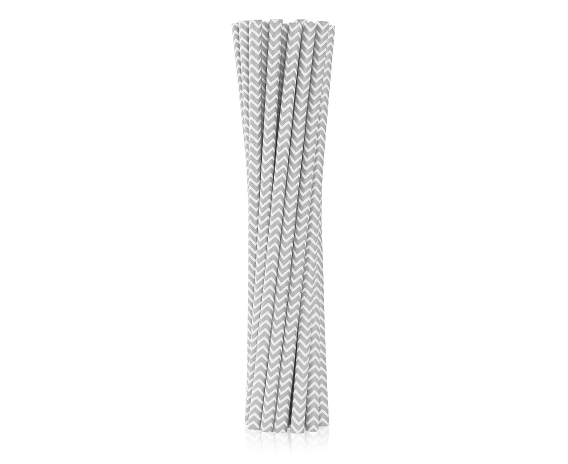 Drinking paper straws, silver pattern, 6x197 mm / 12 pcs EOL