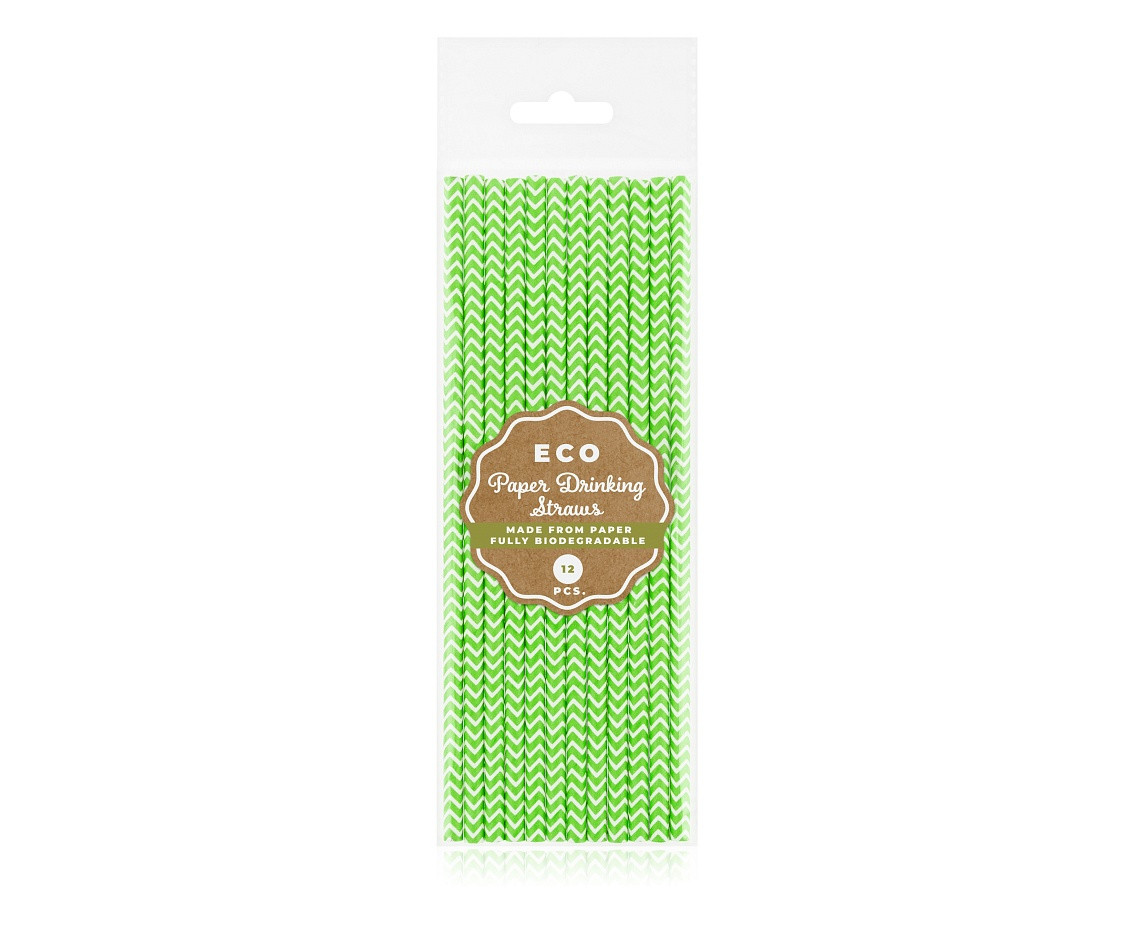 Drinking paper straws, lime green chevron, 6x197 mm / 12 pcs