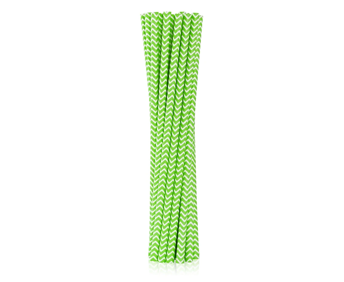 Drinking paper straws, lime green chevron, 6x197 mm / 12 pcs