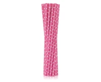 Drinking paper straws, pink in white dots, 6x197 mm / 12 pcs
