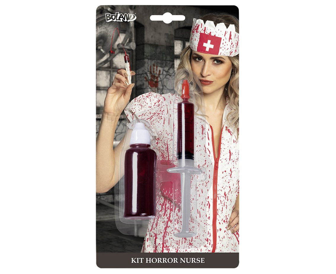Set of Horror nurse (syringe, fake blood)