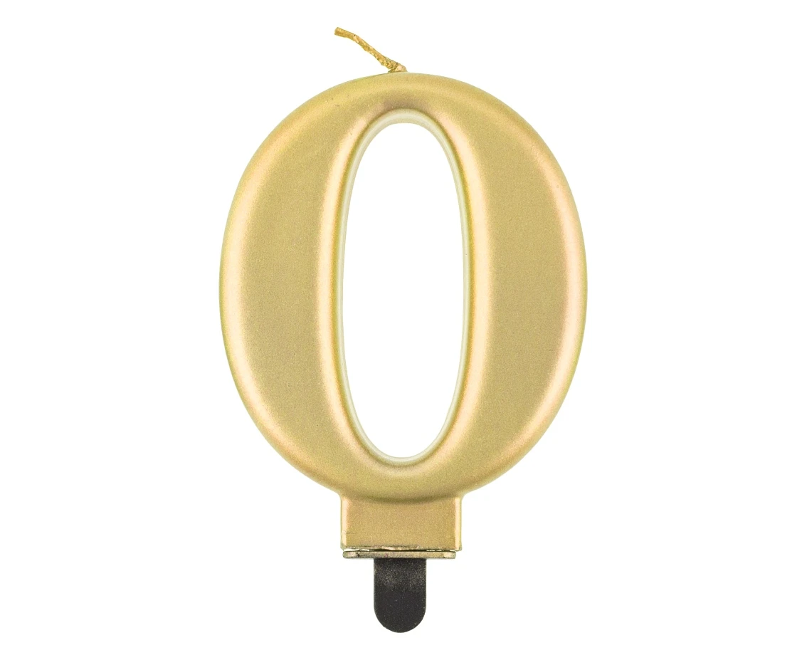 Birthday candle digit 0, metallic gold, 8.0 cm