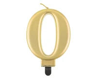 Birthday candle digit 0, metallic gold, 8.0 cm