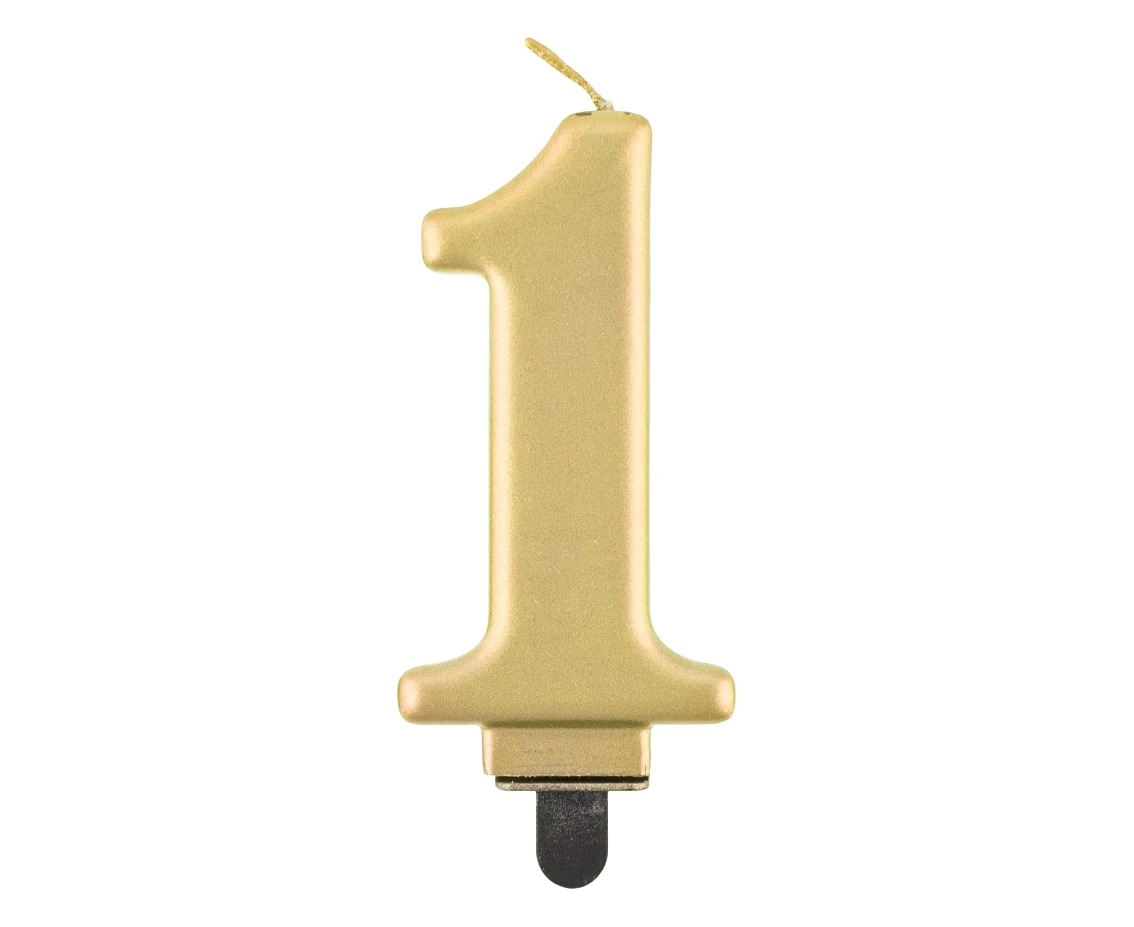 Birthday candle digit 1, metallic gold, 8.0 cm