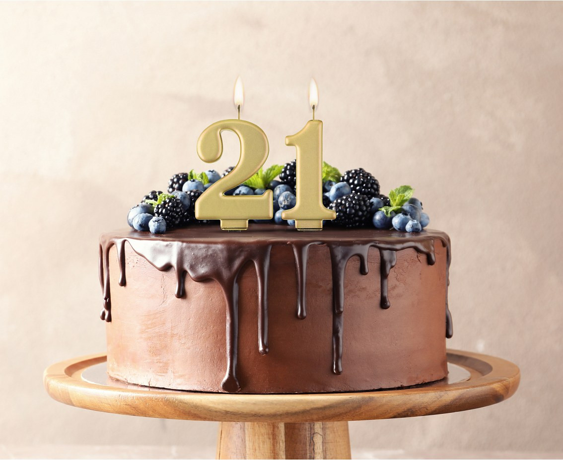 Birthday candle digit 2, metallic gold, 8.0 cm