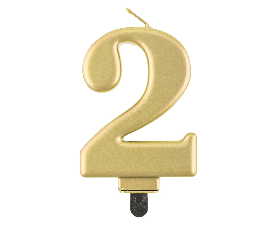 Birthday candle digit 2, metallic gold, 8.0 cm