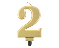 Birthday candle digit 2, metallic gold, 8.0 cm