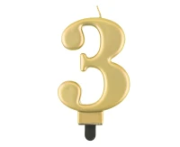Birthday candle digit 3, metallic gold,  8.0 cm