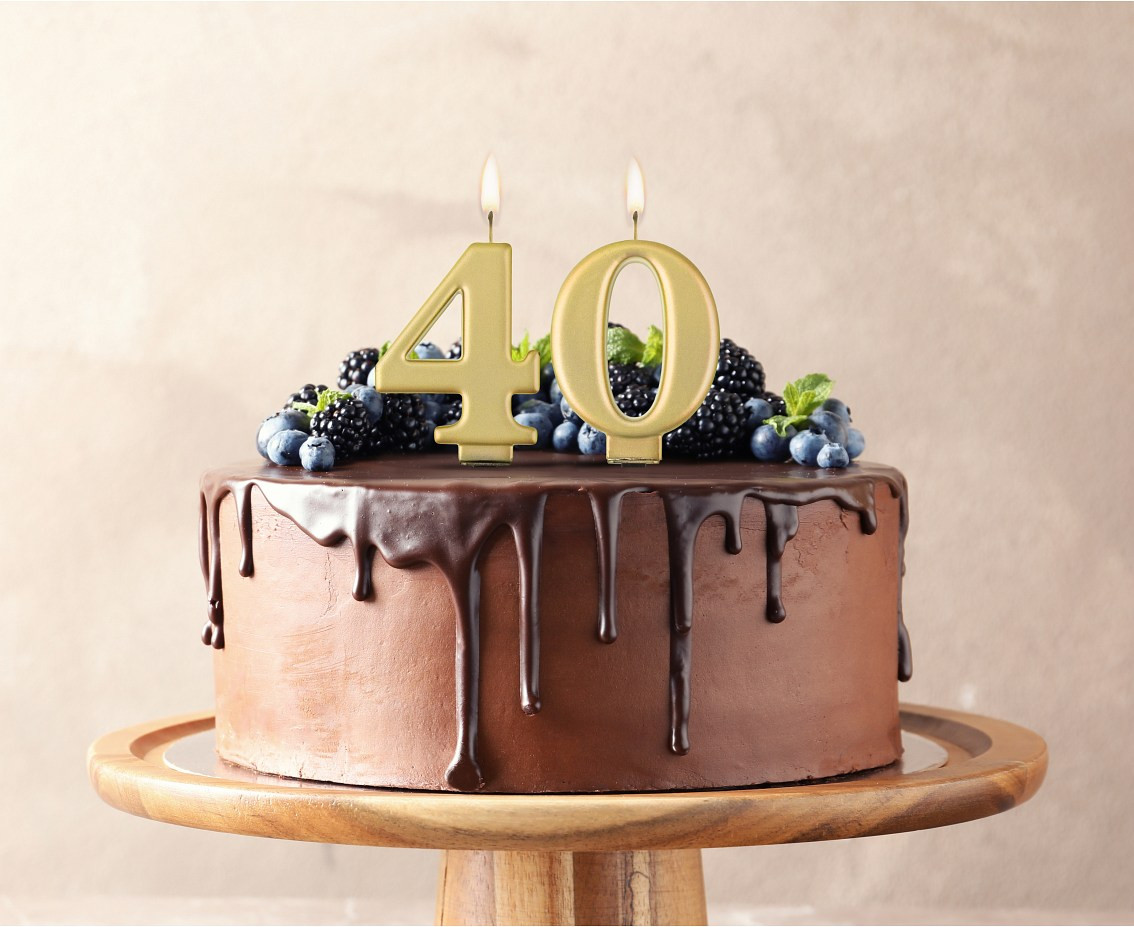 Birthday candle digit 4, metallic gold, 8.0 cm