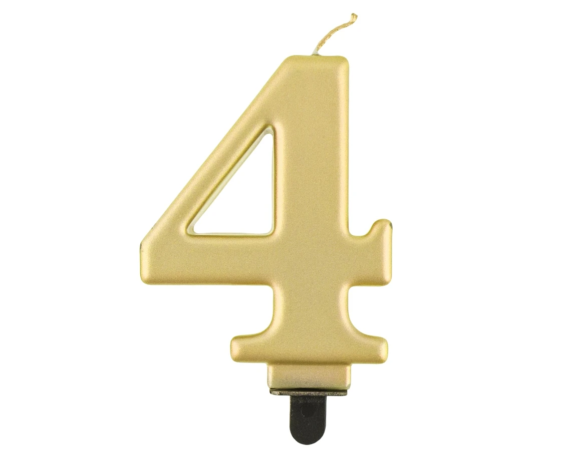 Birthday candle digit 4, metallic gold, 8.0 cm