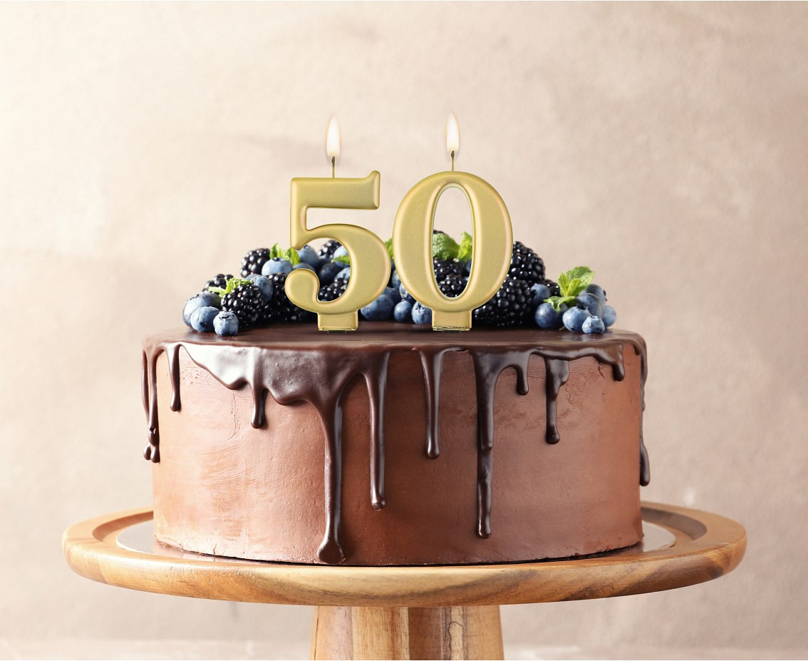 Birthday candle digit 5, metallic gold,  8.0 cm