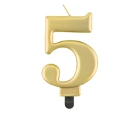 Birthday candle digit 5, metallic gold,  8.0 cm