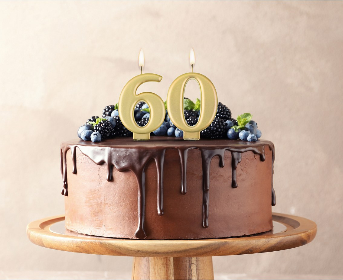 Birthday candle digit 6, metallic gold,  8.0 cm