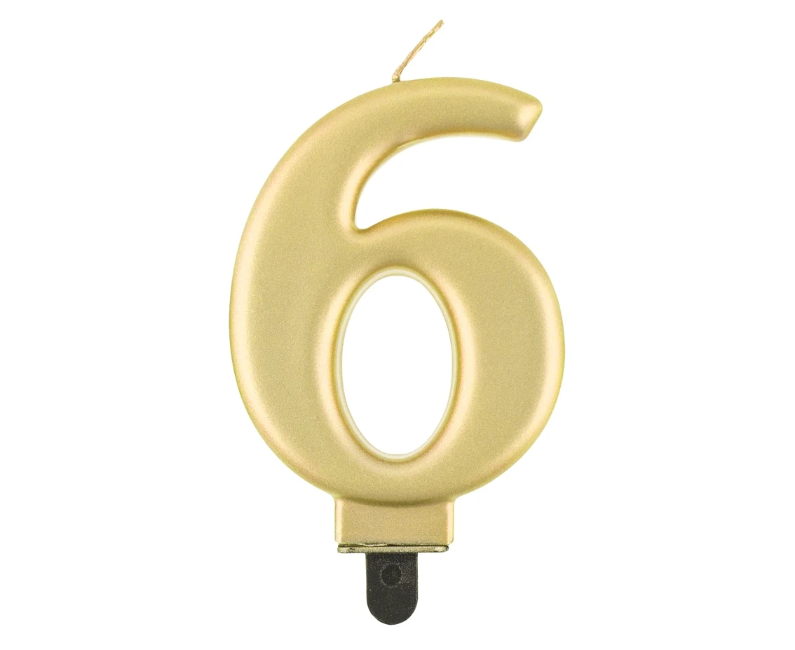 Birthday candle digit 6, metallic gold,  8.0 cm