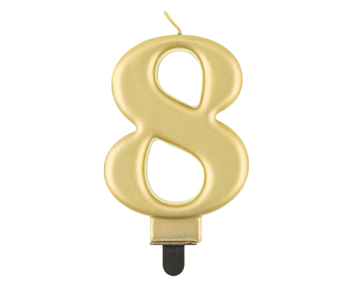 Birthday candle digit 8, metallic gold,  8.0 cm