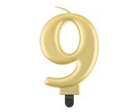 Birthday candle digit 9, metallic gold,  8.0 cm