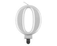 Birthday candle digit 0, metallic silver,  8 cm