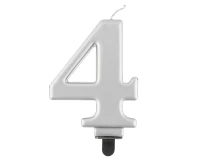 Birthday candle digit 4, metallic silver,  8 cm
