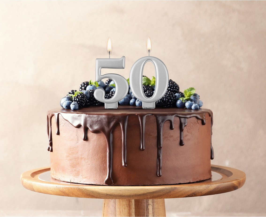 Birthday candle digit 5, metallic silver,  8 cm