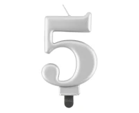 Birthday candle digit 5, metallic silver,  8 cm